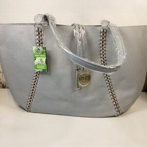 Badgley Mischka Light Gray Tote with Chain Detail